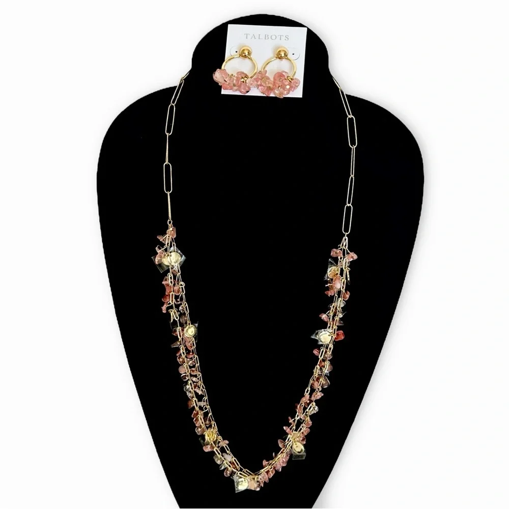 Talbots Pink and Gold Charm Hoop Earrings NWT